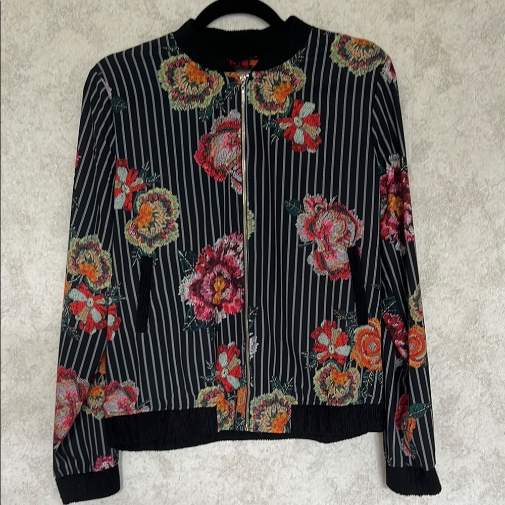 Isle by Melis Kazan Floral Striped Women's Bomber Jacket